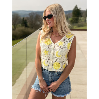 Gilet en crochet Ludvina - Ecru/Jaune