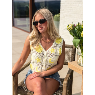 Gilet en crochet Ludvina - Ecru/Jaune