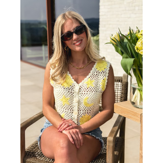 Gilet en crochet Ludvina - Ecru/Jaune