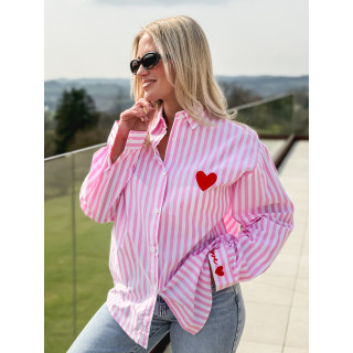 Chemise lignée "love in the sun" - Rose/Blanc