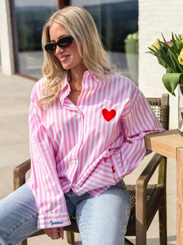 Chemise lignée "love in the sun" - Rose/Blanc