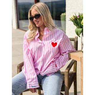 Chemise lignée "love in the sun" - Rose/Blanc