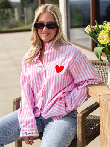 Chemise lignée "love in the sun" - Rose/Blanc