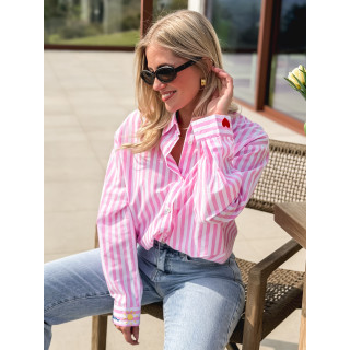 Chemise lignée "love in the sun" - Rose/Blanc
