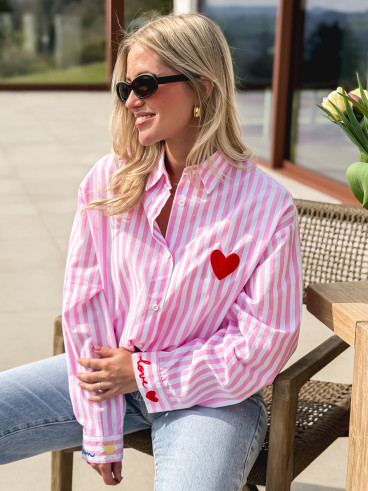 Chemise lignée "love in the sun" - Rose/Blanc