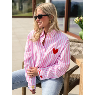 Chemise lignée "love in the sun" - Rose/Blanc