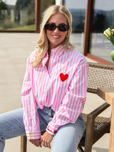 Chemise lignée "love in the sun" - Rose/Blanc