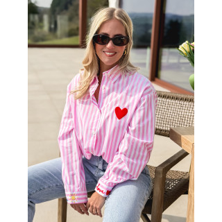 Chemise lignée "love in the sun" - Rose/Blanc