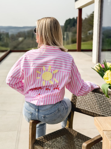 Chemise lignée "love in the sun" - Rose/Blanc