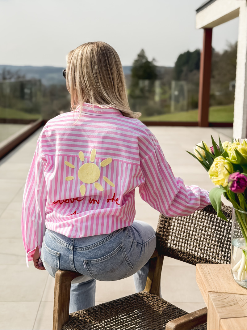 Chemise lignée "love in the sun" - Rose/Blanc