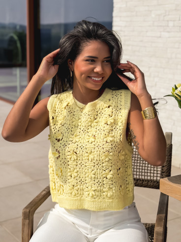 Blouse en crochet Aélyne - Jaune