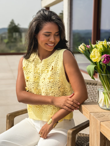 Blouse en crochet Aélyne - Jaune