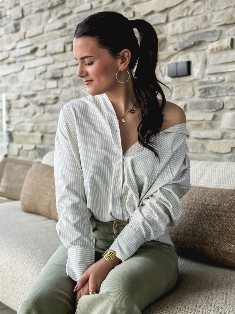 Chemise lignée Sandrine - Vert clair