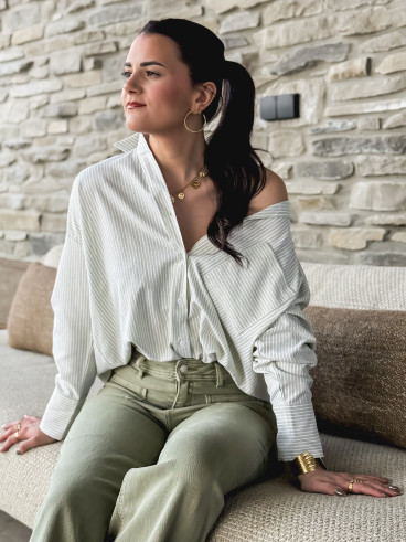 Chemise lignée Sandrine - Vert clair