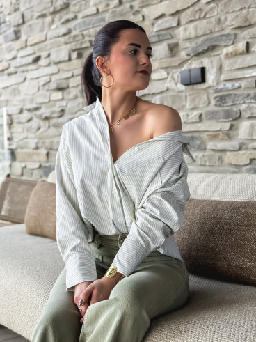 Chemise lignée Sandrine - Vert clair