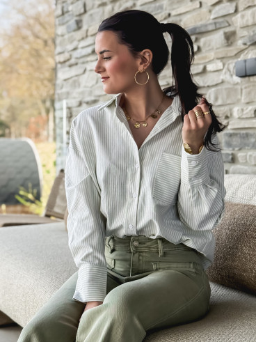 Chemise lignée Sandrine - Vert clair