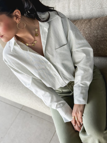 Chemise lignée Sandrine - Vert clair