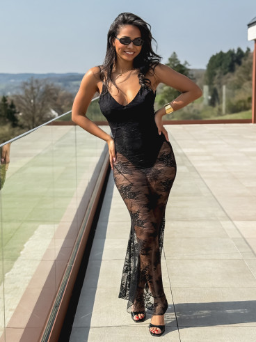 Robe longue en dentelle Luccia - Noir