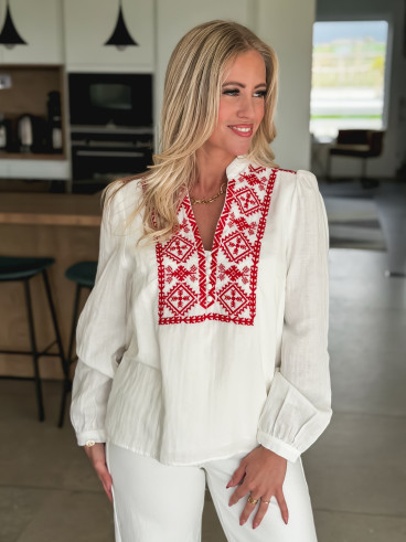 Blouse Novalie - Blanc/Rouge