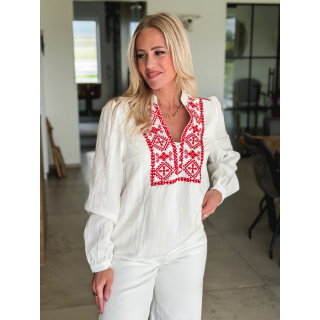 Blouse Novalie - Blanc/Rouge