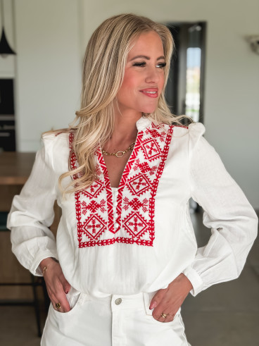 Blouse Novalie - Blanc/Rouge
