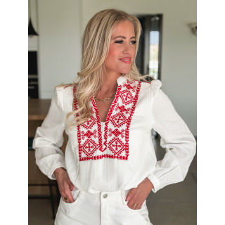 Blouse Novalie - Blanc/Rouge