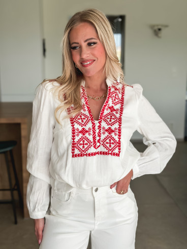Blouse Novalie - Blanc/Rouge