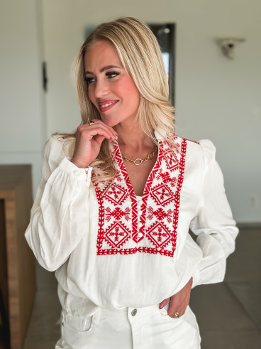 Blouse Novalie - Blanc/Rouge