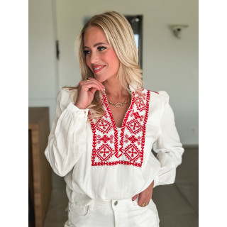 Blouse Novalie - Blanc/Rouge