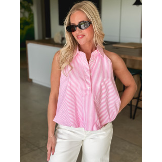 Blouse lignée Sélénéa - Rose/Blanc