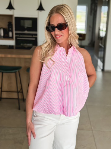 Blouse lignée Sélénéa - Rose/Blanc