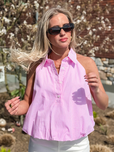 Blouse lignée Sélénéa - Rose/Blanc