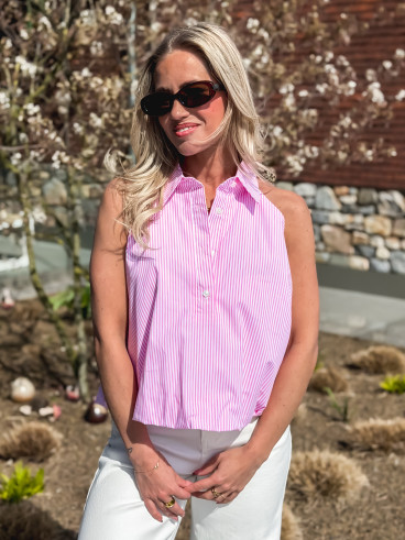 Blouse lignée Sélénéa - Rose/Blanc