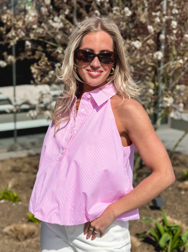 Blouse lignée Sélénéa - Rose/Blanc