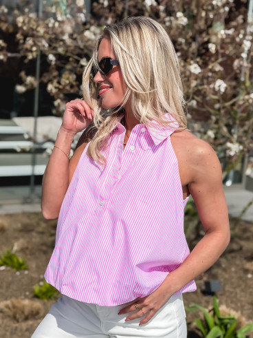 Blouse lignée Sélénéa - Rose/Blanc