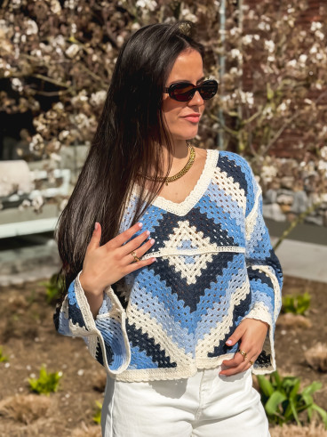 Blouse en crochet Freya - Bleu