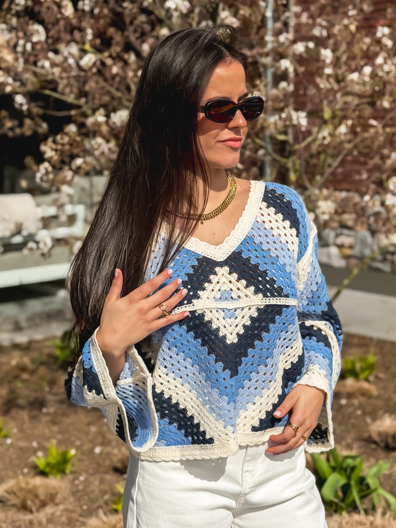 Blouse en crochet Freya - Bleu