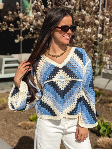 Blouse en crochet Freya - Bleu