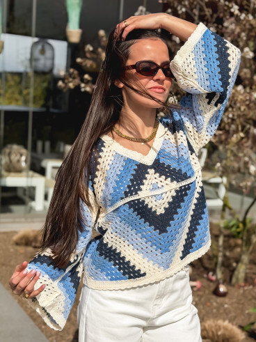 Blouse en crochet Freya - Bleu