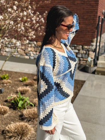 Blouse en crochet Freya - Bleu