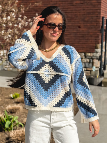 Blouse en crochet Freya - Bleu