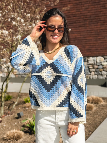 Blouse en crochet Freya - Bleu