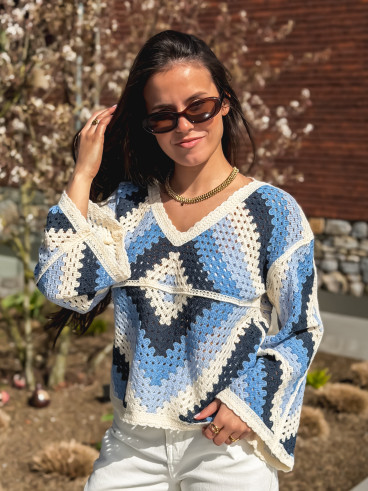 Blouse en crochet Freya - Bleu