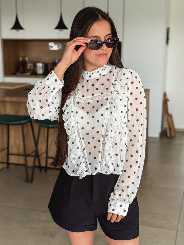 Blouse à pois - Blanc