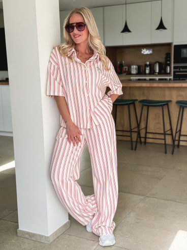 Ensemble ligné Avéline - Ecru/Rose