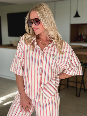 Ensemble ligné Avéline - Ecru/Rose