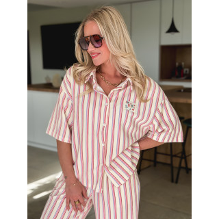 Ensemble ligné Avéline - Ecru/Rose