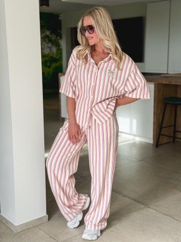 Ensemble ligné Avéline - Ecru/Rose