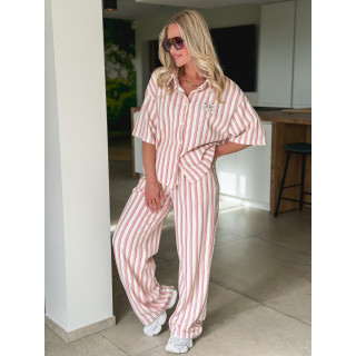 Ensemble ligné Avéline - Ecru/Rose