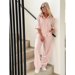 Ensemble ligné Avéline - Ecru/Rose